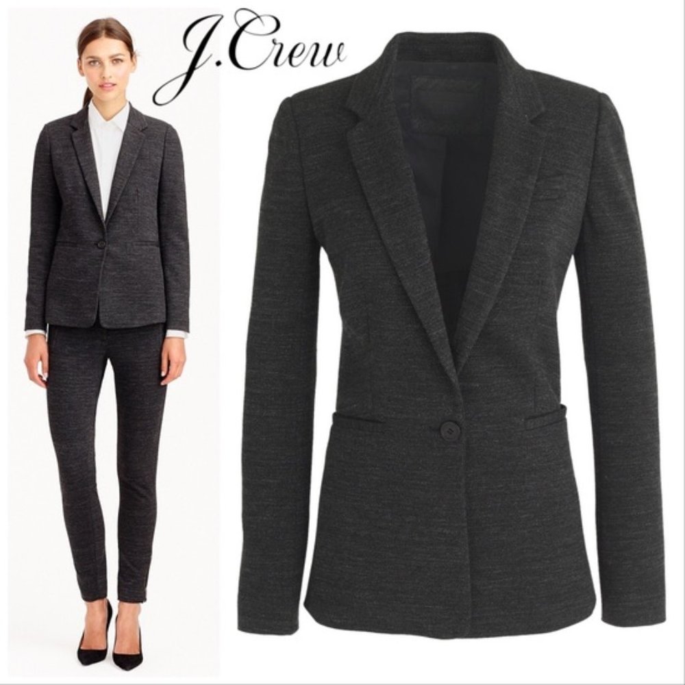 J.Crew Twill Single Button Jacket $248 Charcoal Blazer 10